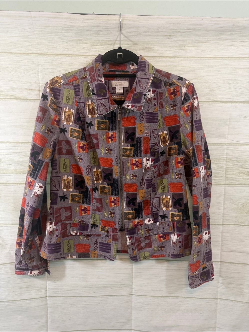 Christopher & Banks Multicolor Patterned Purple Bomber Jacket